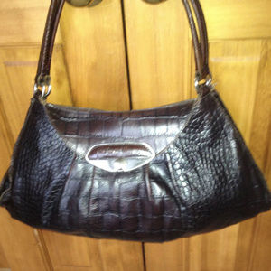 Vintage Furla brown black croc texture leather bag